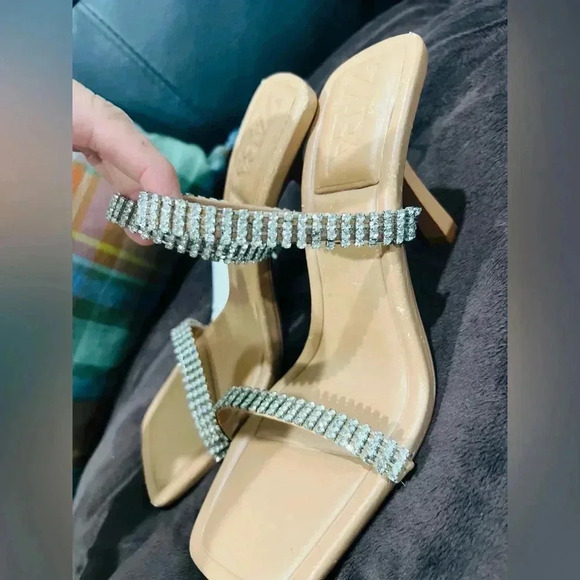 NWT Zara Rhinestone Strap Heeled Leather Sandals size 37 6.5 US - Picture 12 of 14